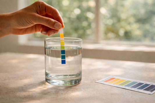 person testing the PH of a glass of water